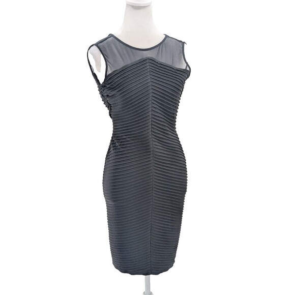 Calvin Klein Black Sheath Ribbed Mesh Sleeveless Bodycon Midi Dress Size 2 - Picture 1 of 8